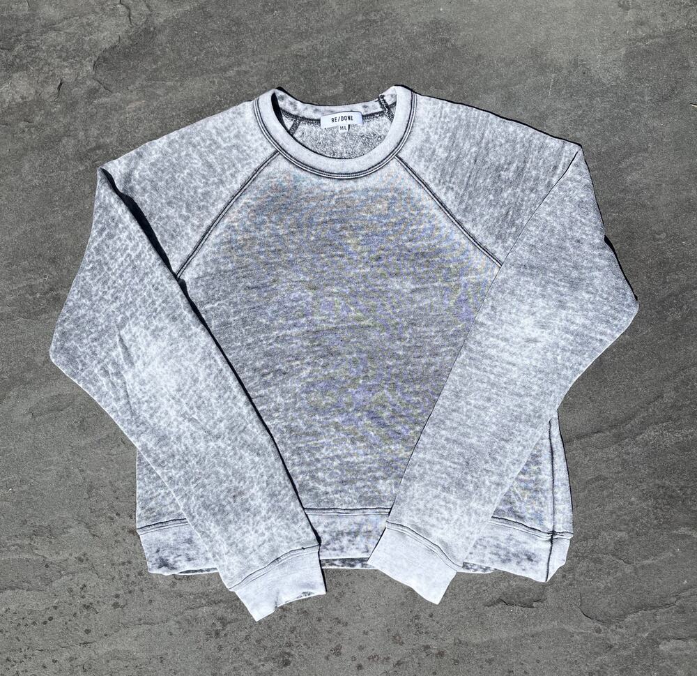 RE/DONE 70s Distressed Burnout Raglan Sweatshirt Heather Grey M/L